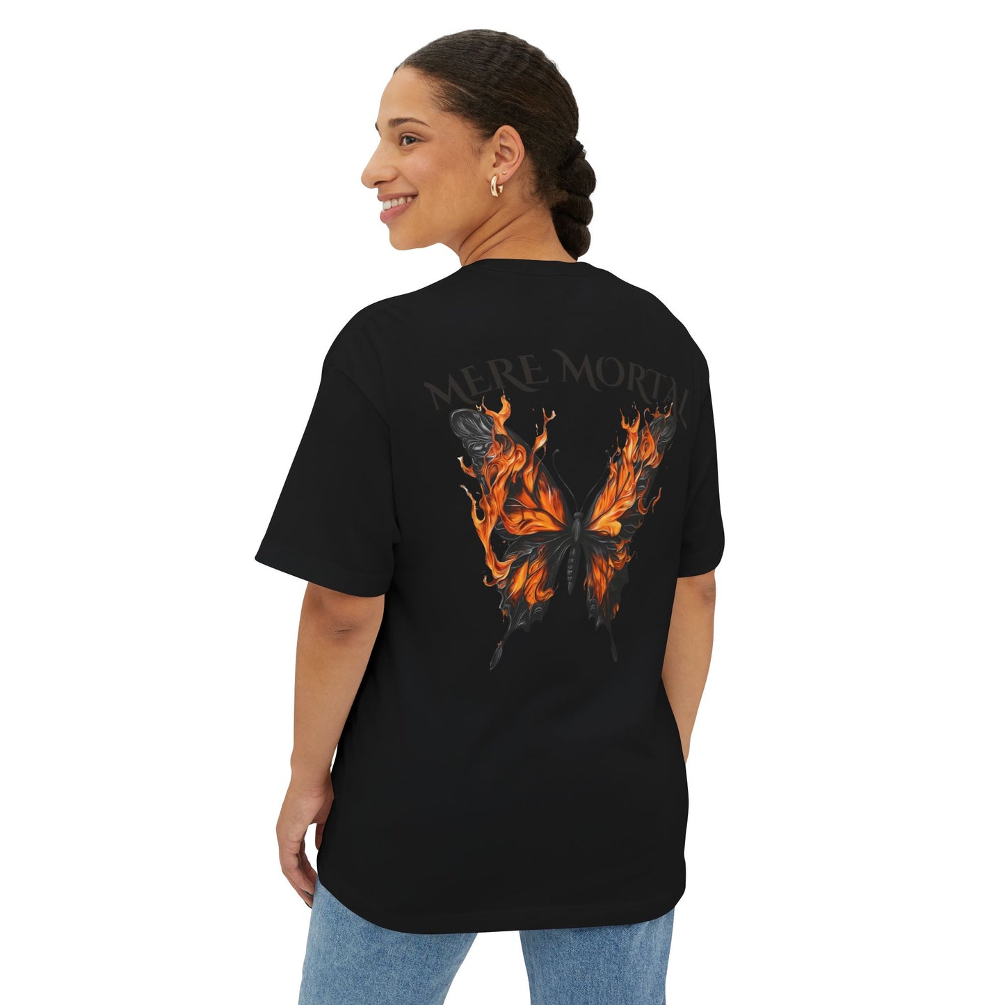 Flamed Black Butterfly Graphic Oversized Tee