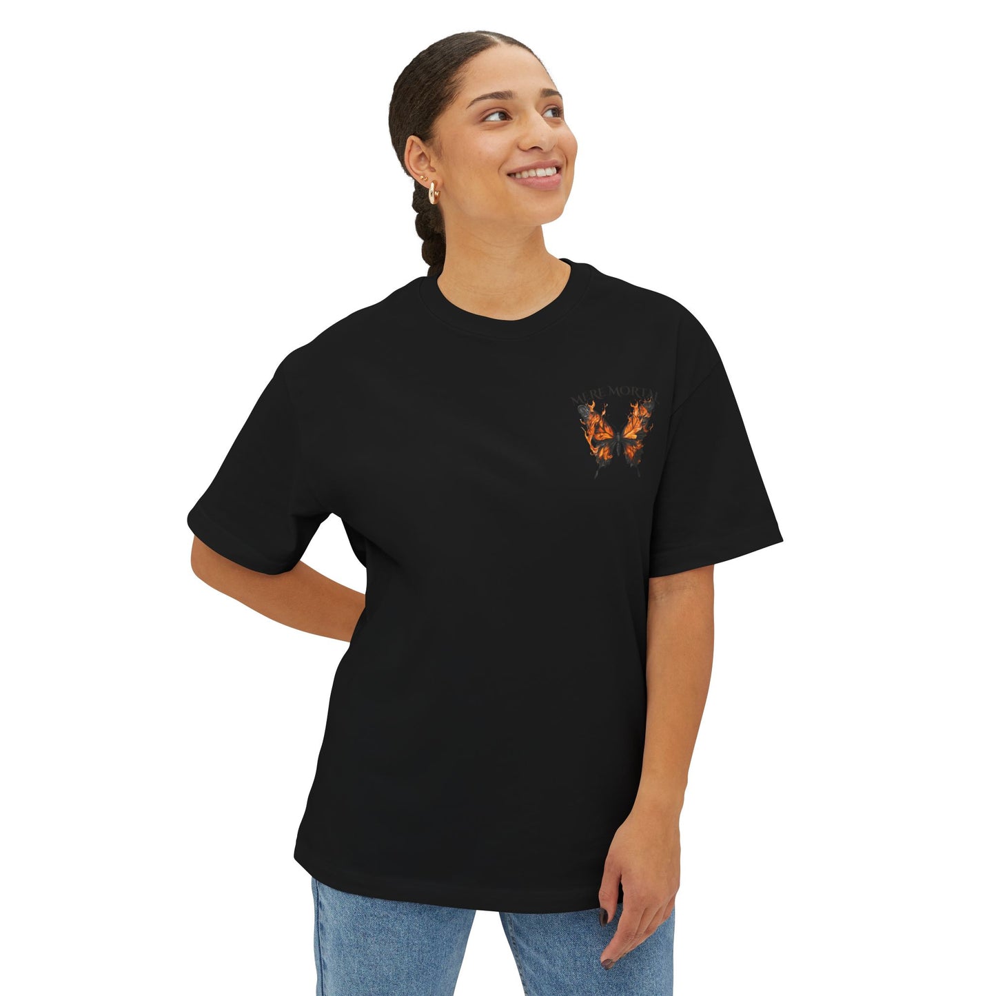 Flamed Black Butterfly Graphic Oversized Tee